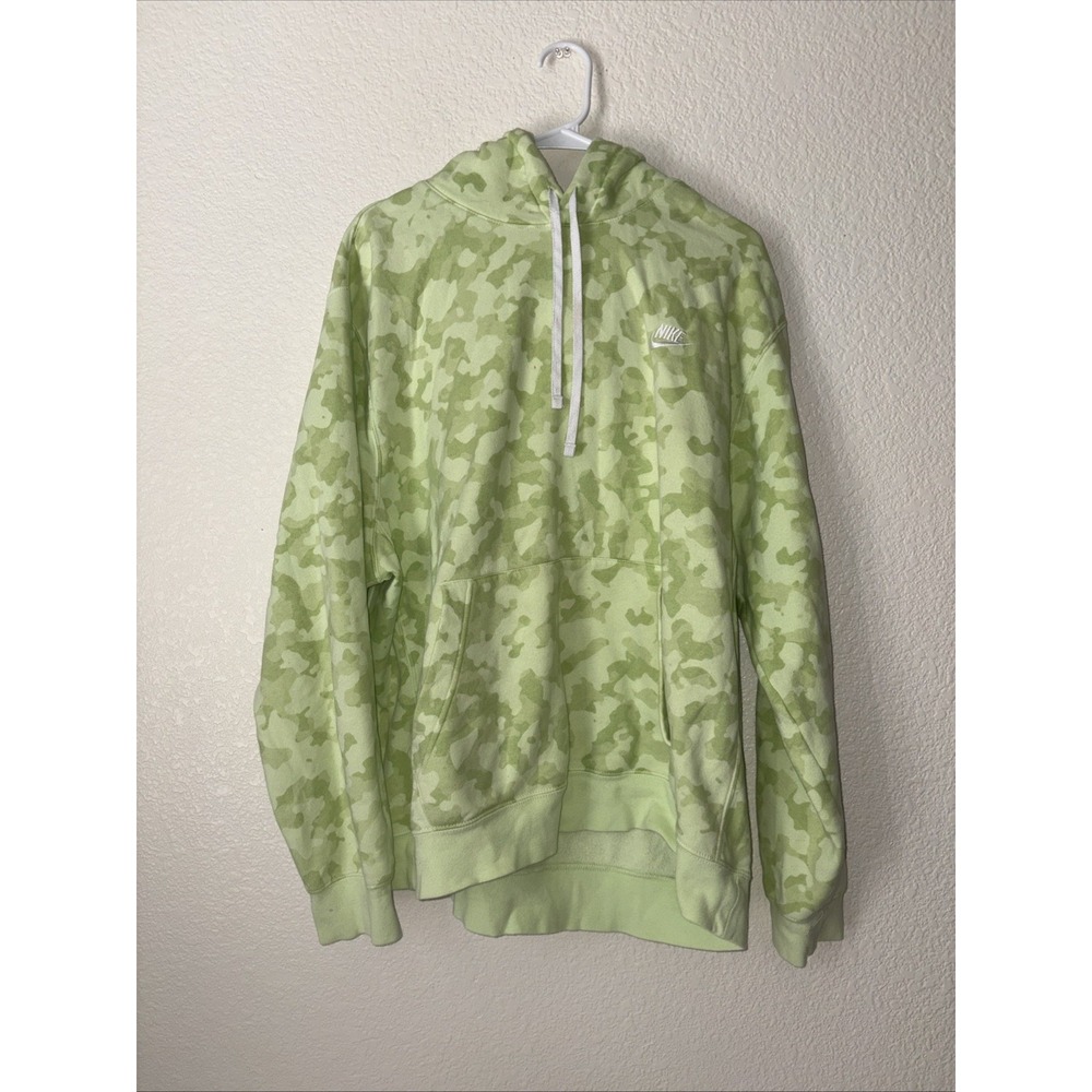 Nike Hoodie Men XLT Green Digital Camo Pullover Fleece Tall Kangaroo Pocket Logo